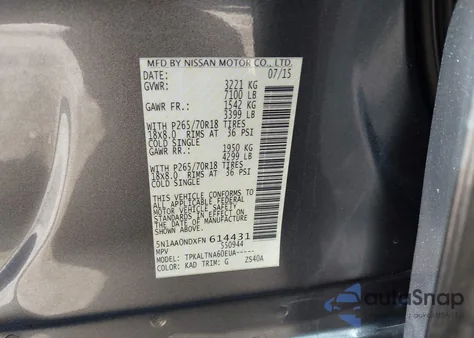 2015 Nissan Armada Sv from USA, damaged, VIN 5N1AA0NDXFN614431